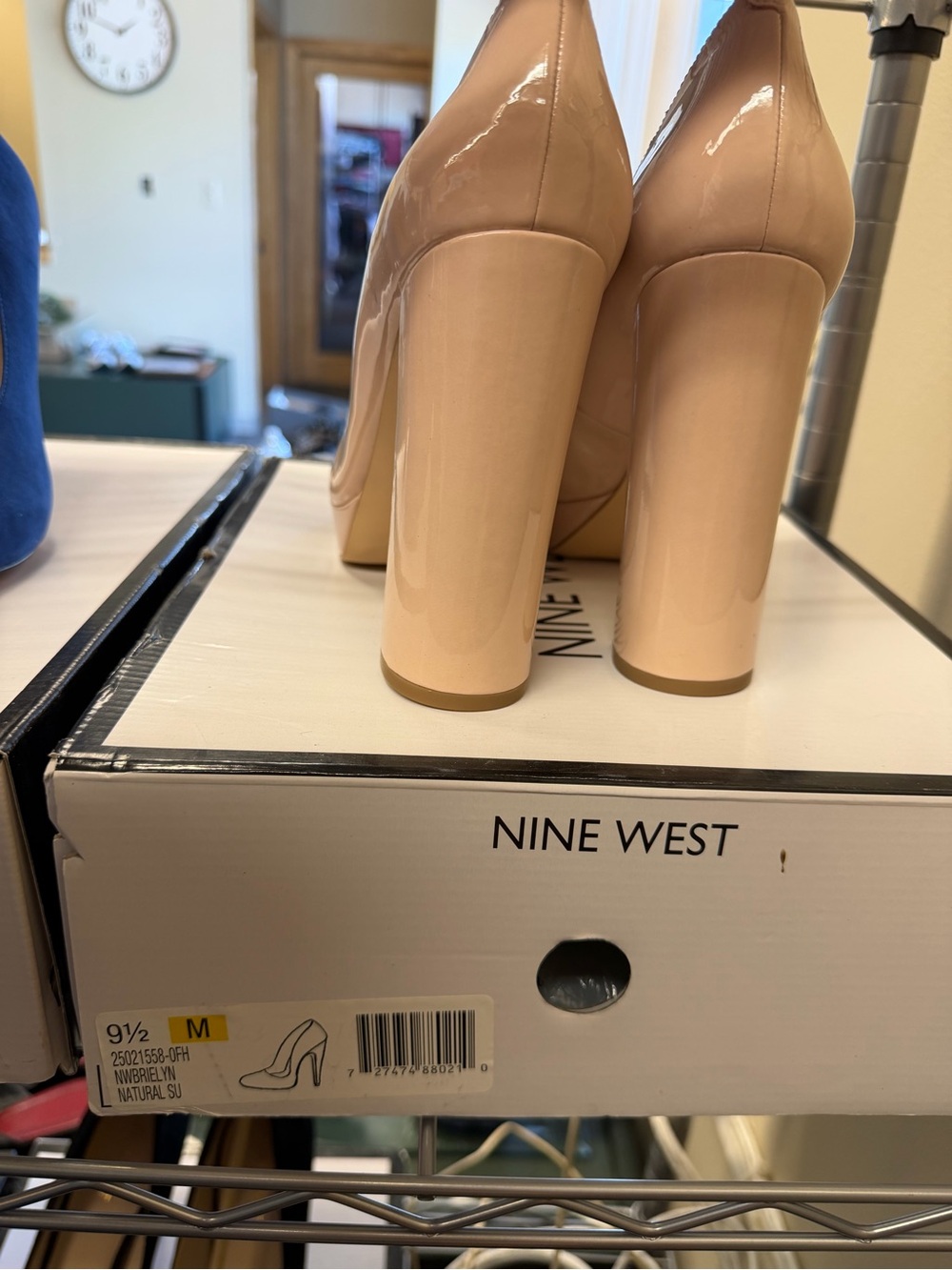 Nine West Nude Patent Block Heel Pumps